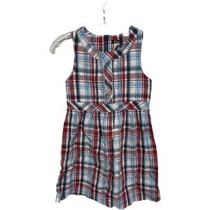 Vintage little girls blue red plaid dress 100% cotton size 10 uniform holiday